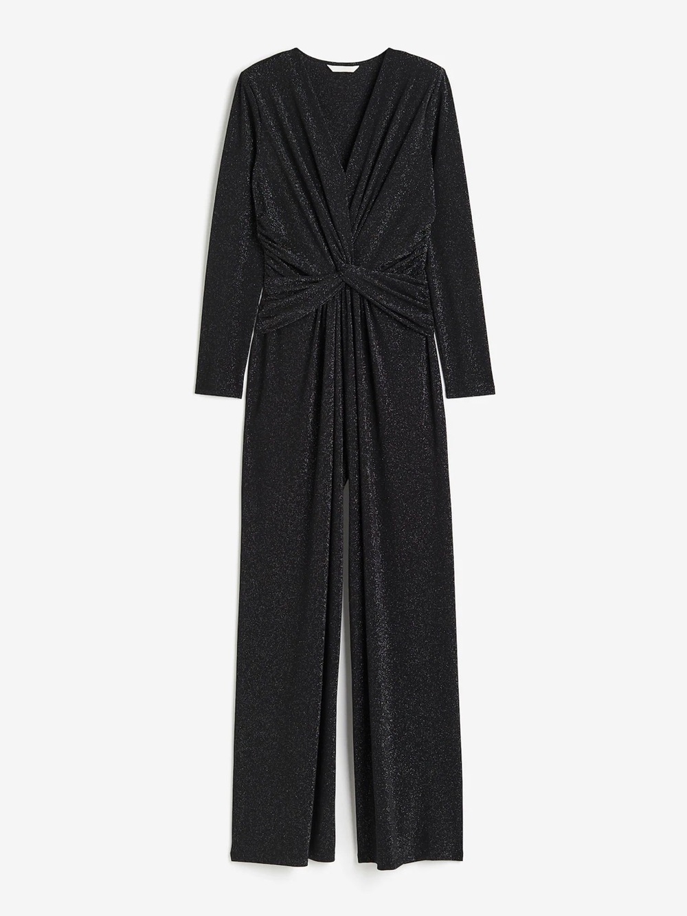 HM Glittery Long Sleeve Black Twist-Front Jumpsuit